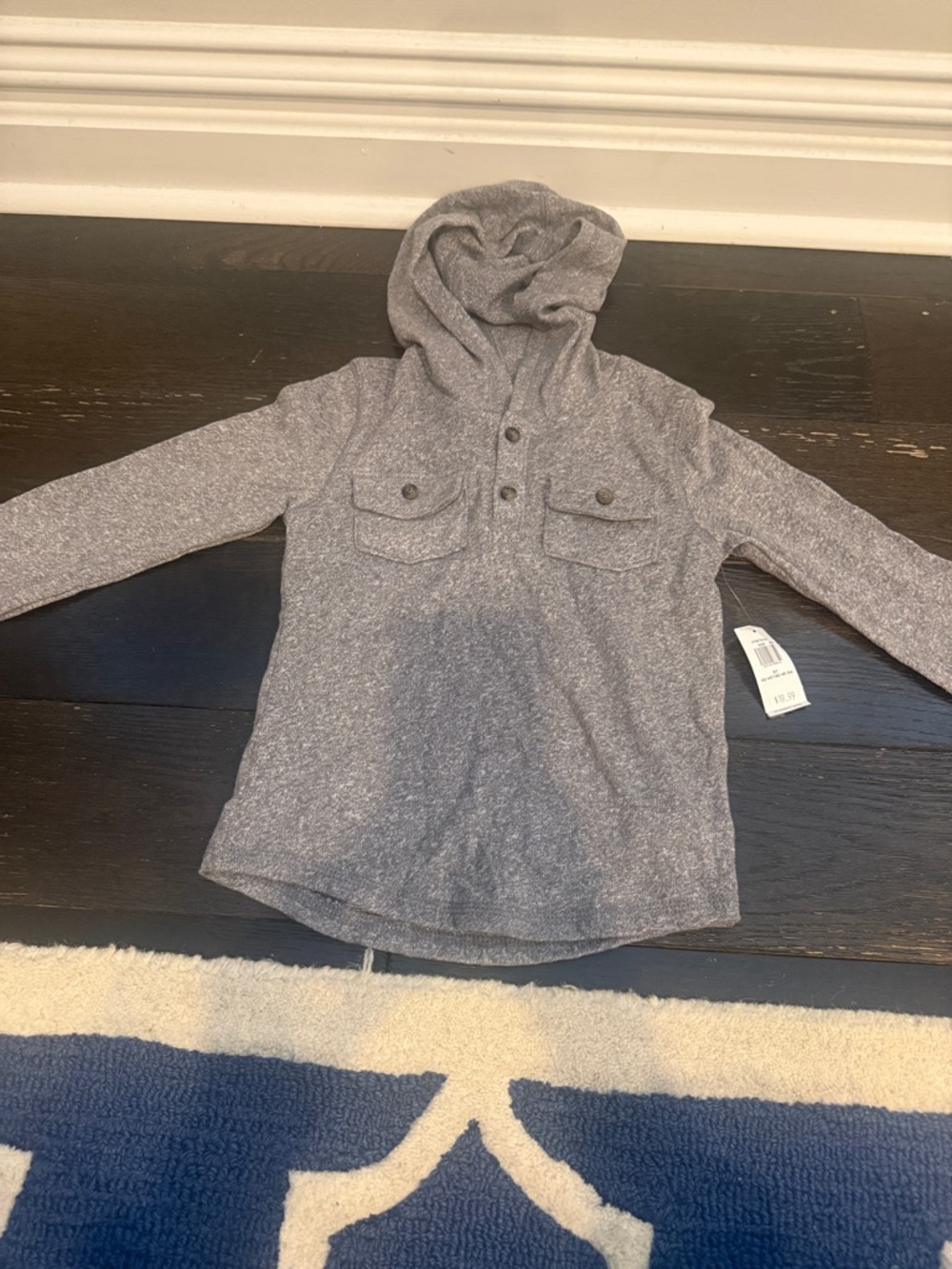 Old navy Kids' Hooded Long-Sleeve Henley Shirt - Gray 5T